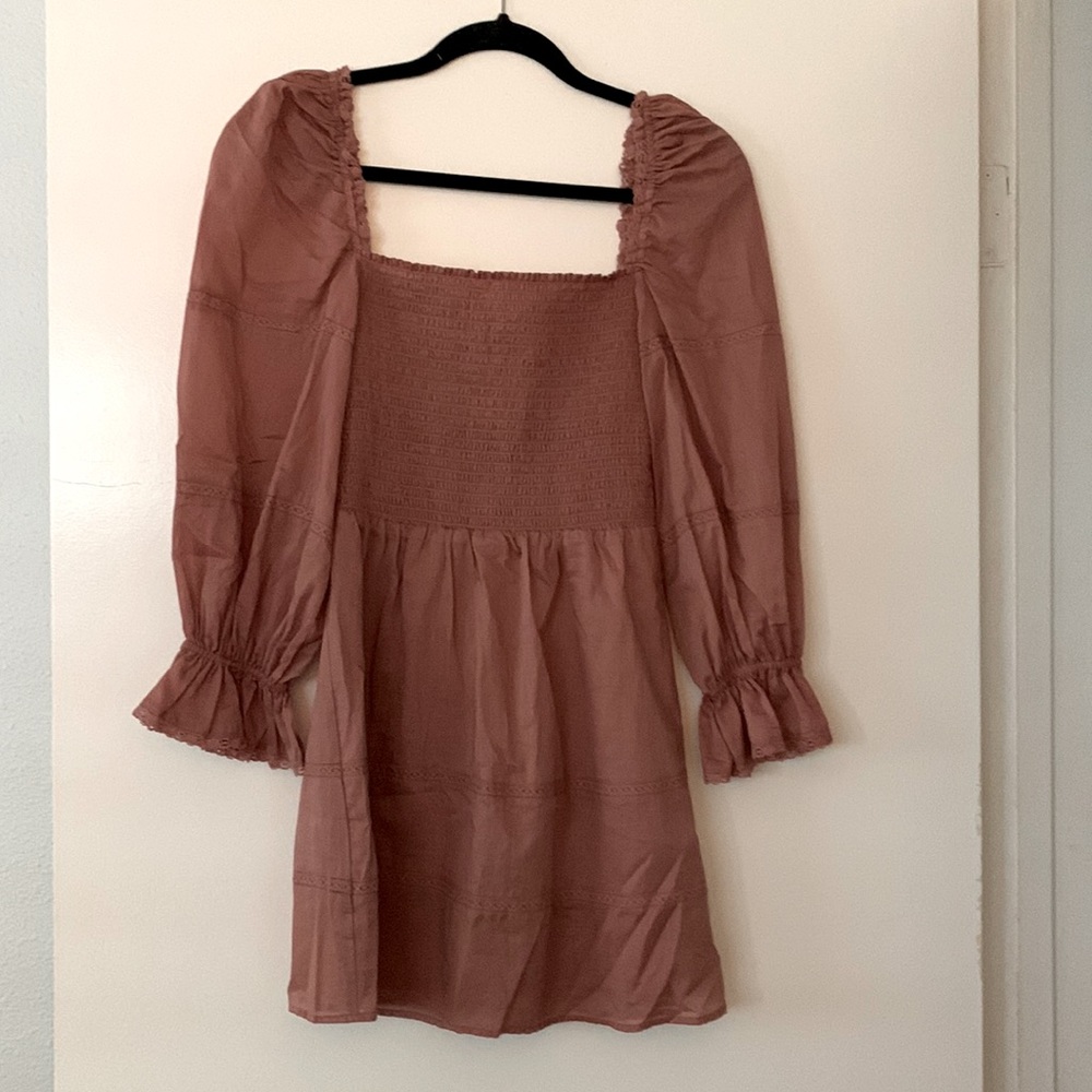 Reformation rose/pink dress. Size 2. Knee length. Billowy sleeves. Fitted chest.